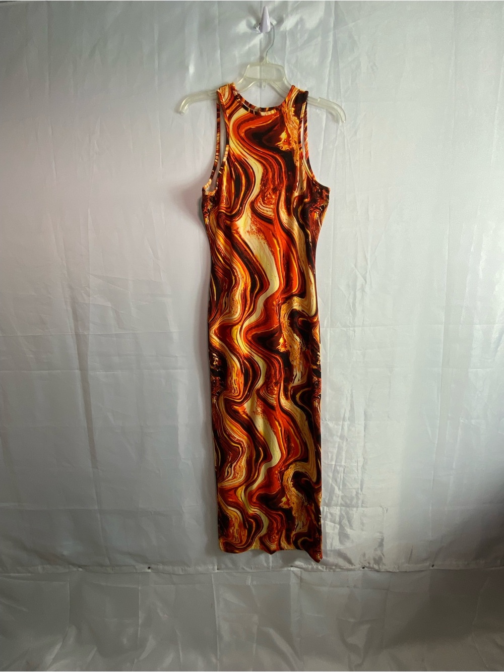 SHEIN Orange & Red Swirl-Print Sleeveless Maxi Dress
